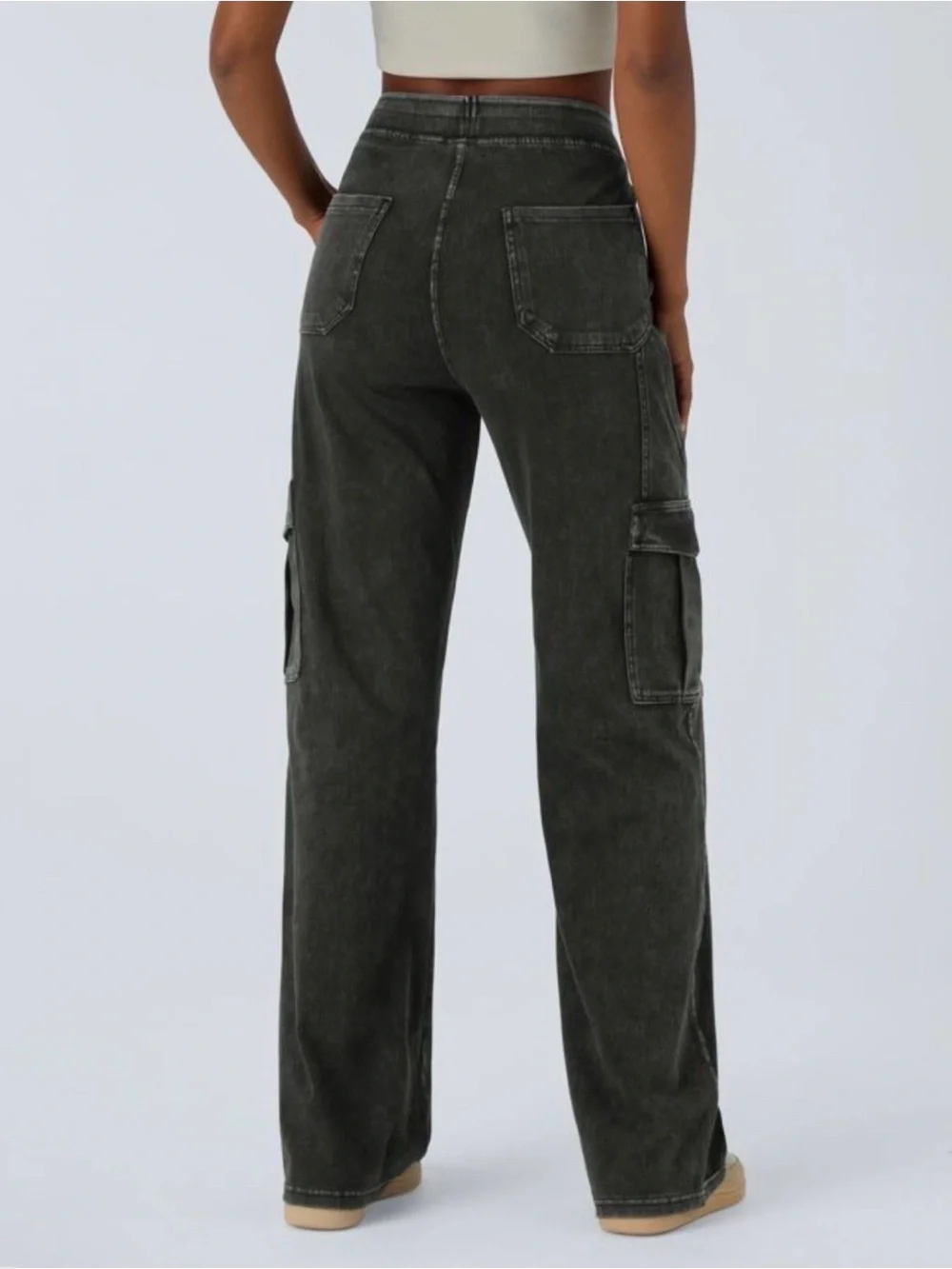 Halara Flex Mid Rise Pockets Straight Leg Casual Cargo Jeans - Picture 3 of 6